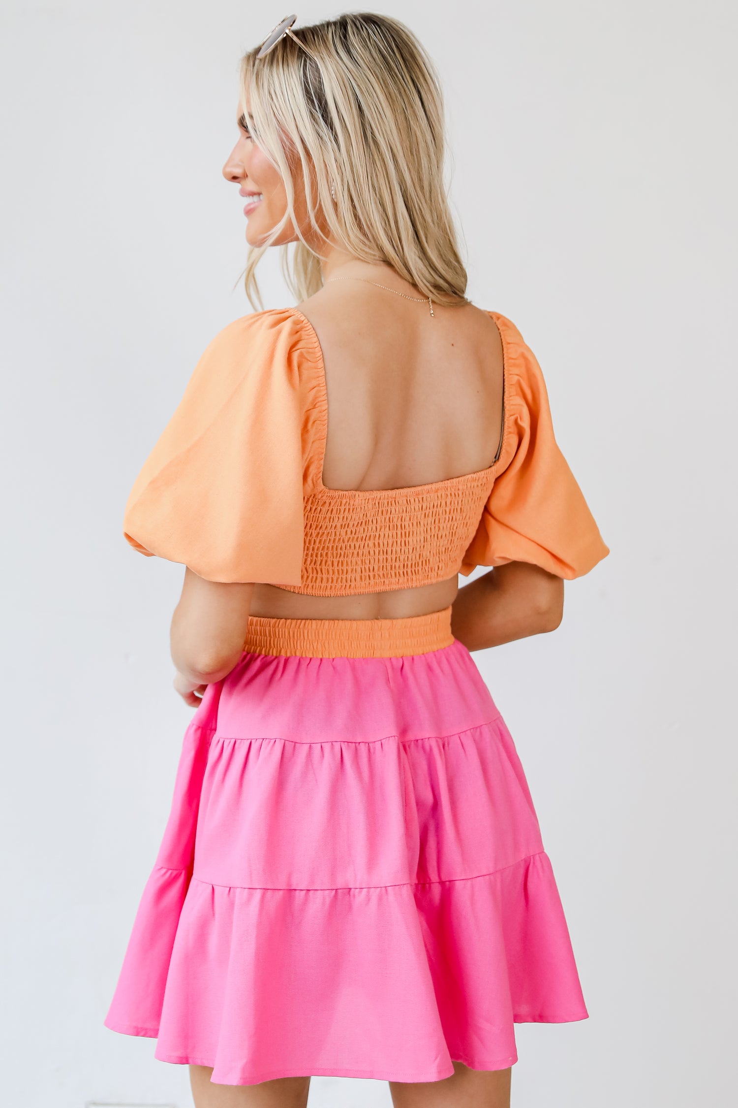 pink Color Block Cutout Mini Dress back view