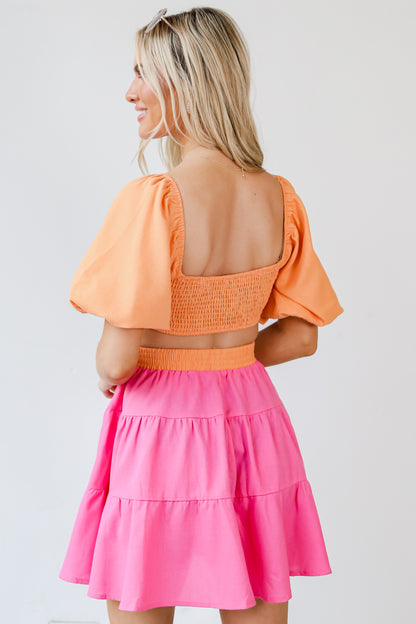 pink Color Block Cutout Mini Dress back view
