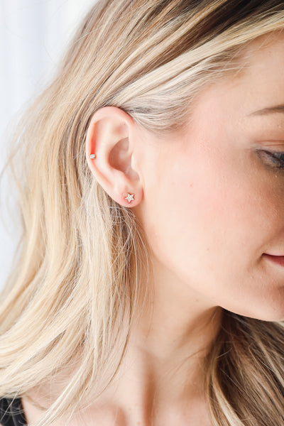 Gold Rhinestone Star Stud Earrings