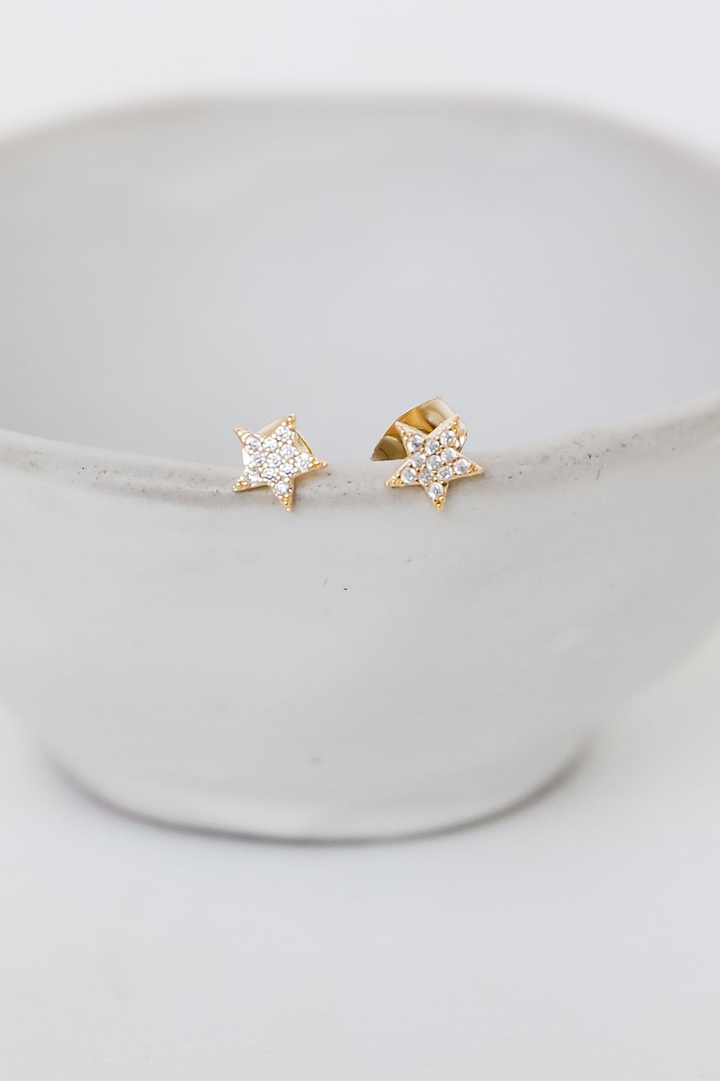 Gold Rhinestone Star Stud Earrings close up