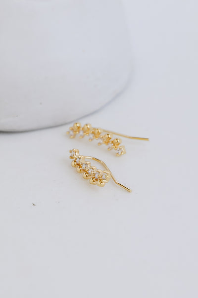 Gold Rhinestone Drop Earrings close up
