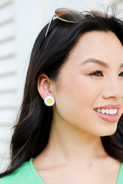 Flower Stud Earrings in white on model