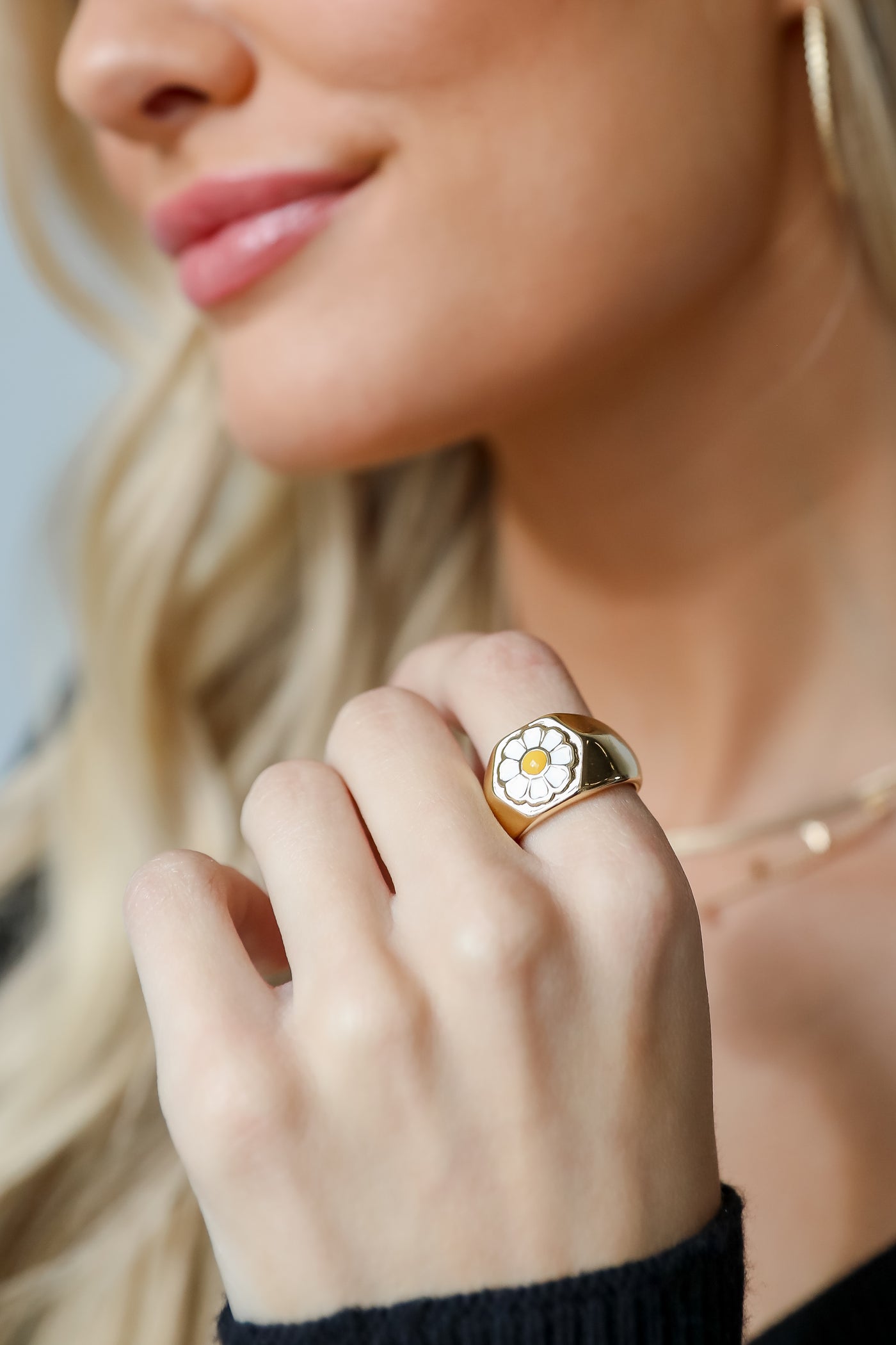 model wearing a Gold Daisy Ring
