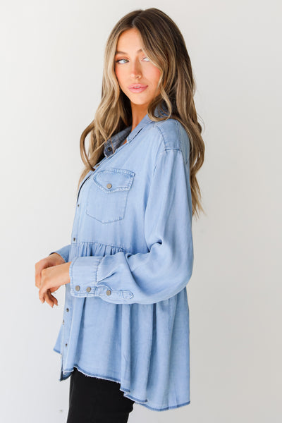 chambray Button-Up Babydoll Blouse sde view