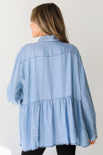 chambray Button-Up Babydoll Blouse back view