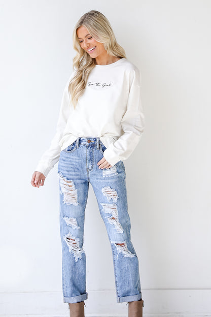 Distressed Boyfriend Jeans front view