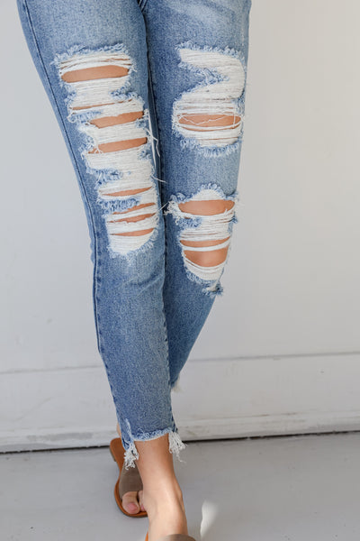 Distressed Mom Jeans close up