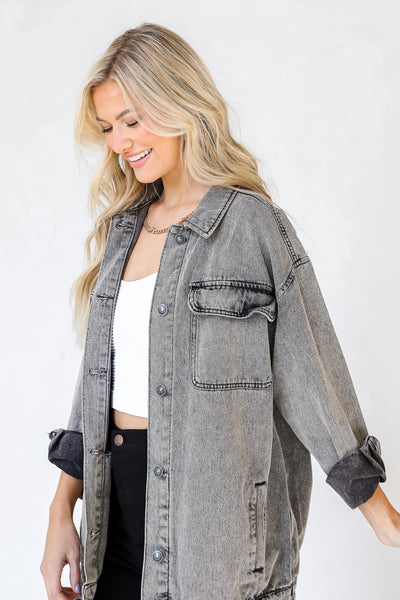 Oversized Denim Jacket in charcoal side view