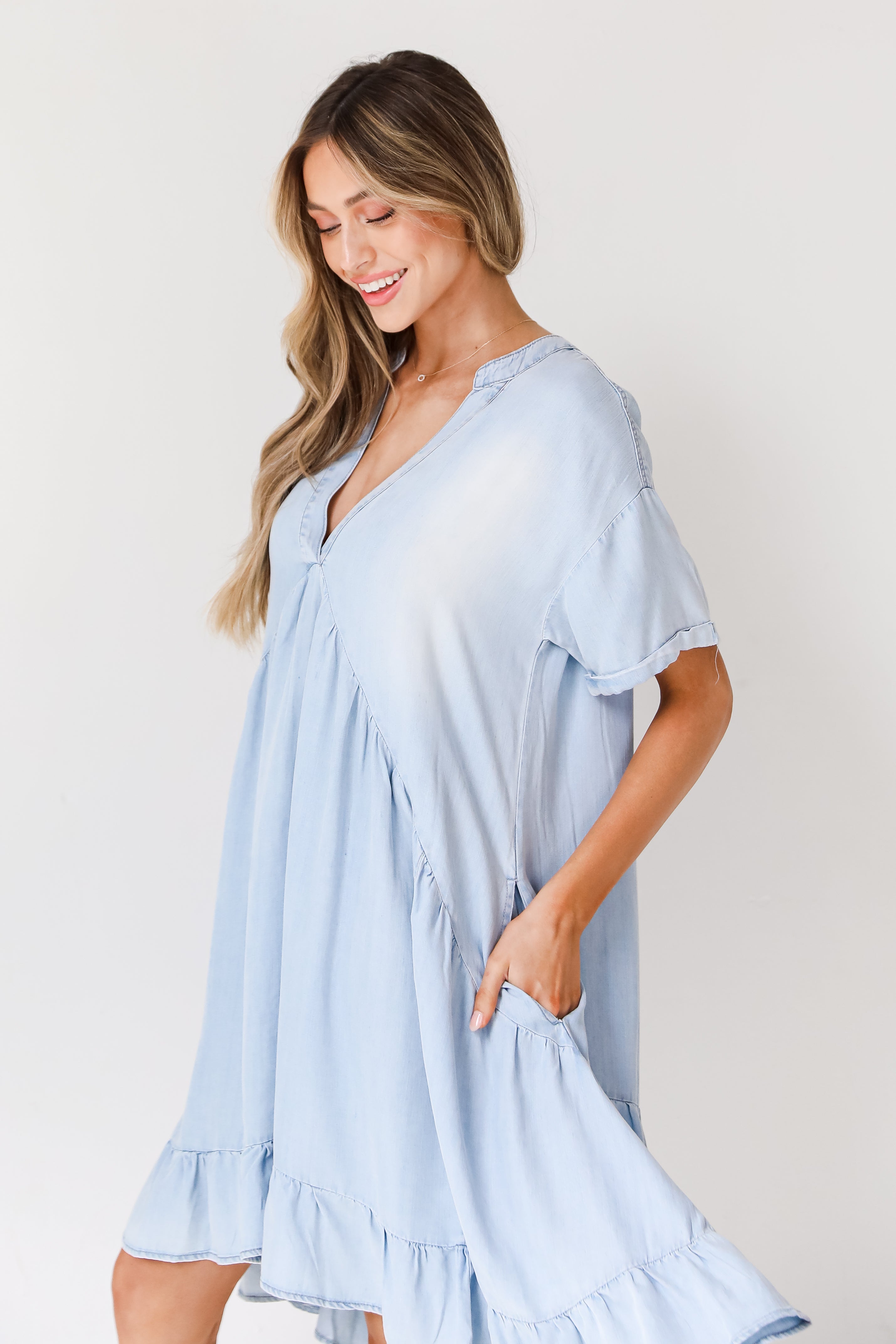 Denim Babydoll Mini Dress side view