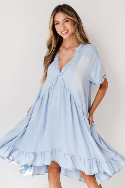 Denim Babydoll Mini Dress front view