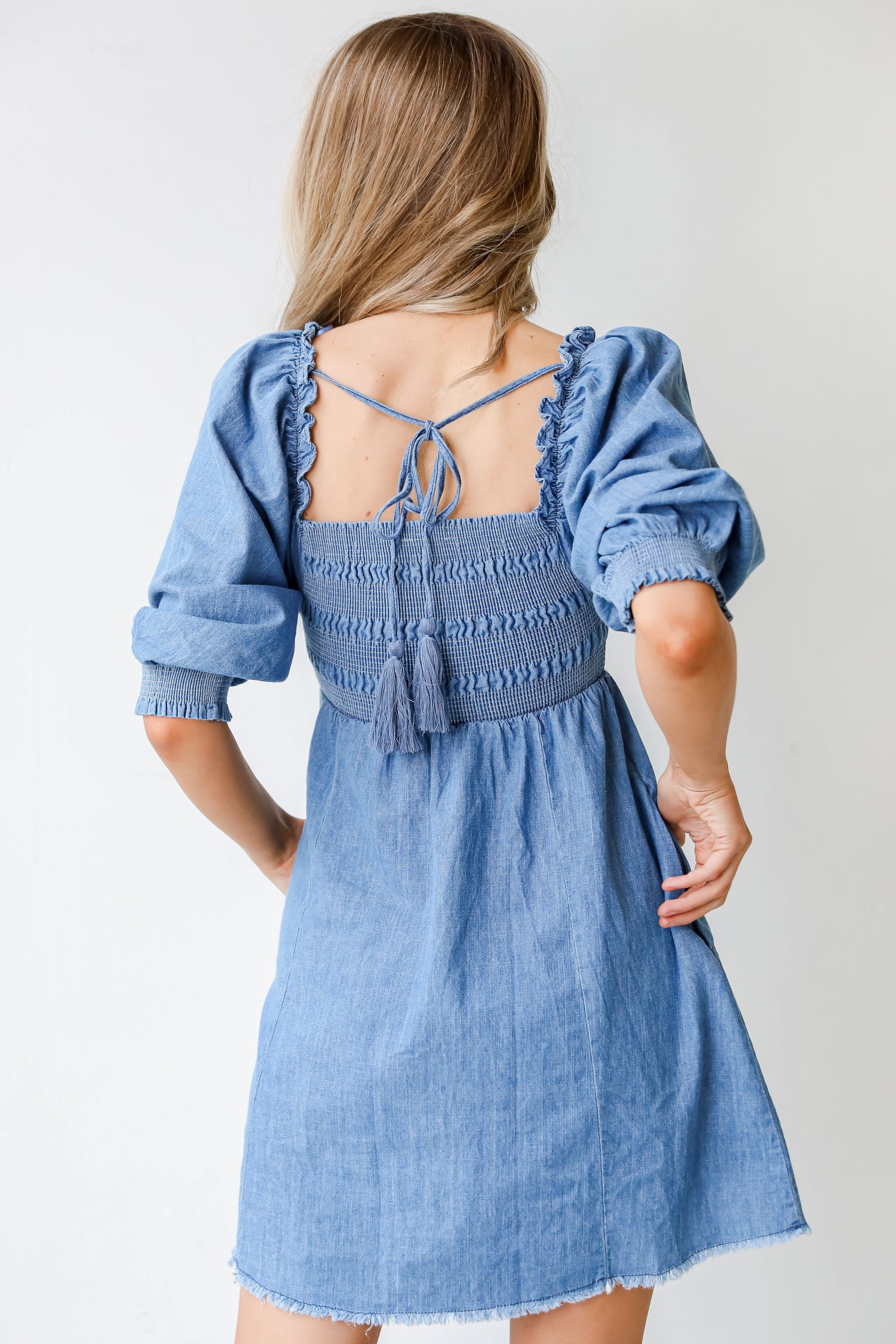 Smocked Denim Dress back view