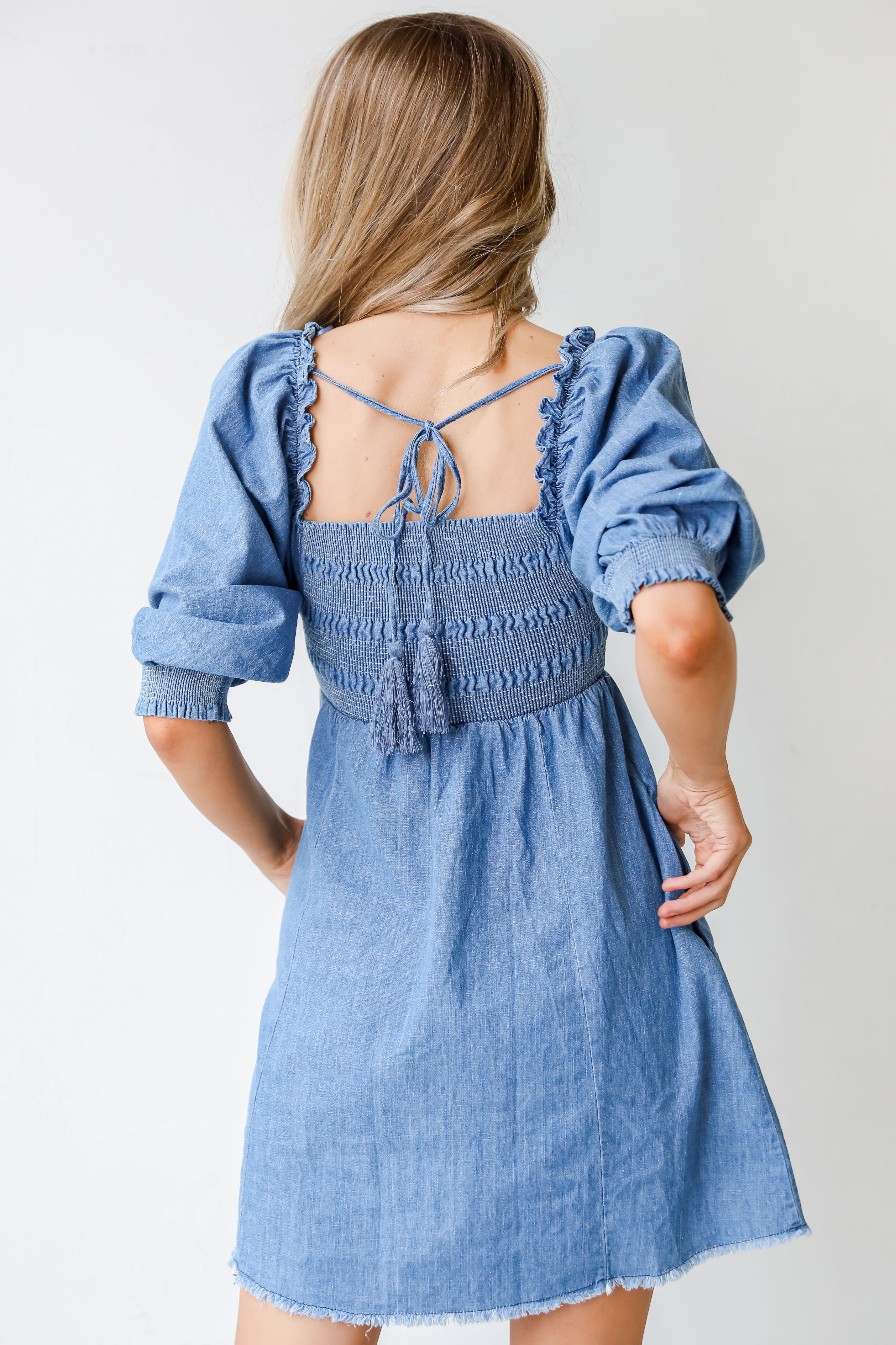 Smocked Denim Dress back view