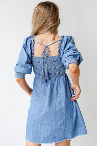 Smocked Denim Dress back view