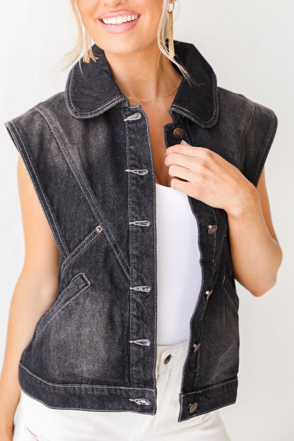 black Denim Vest on model