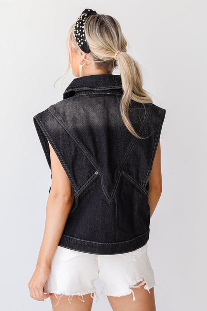 black Denim Vest back view