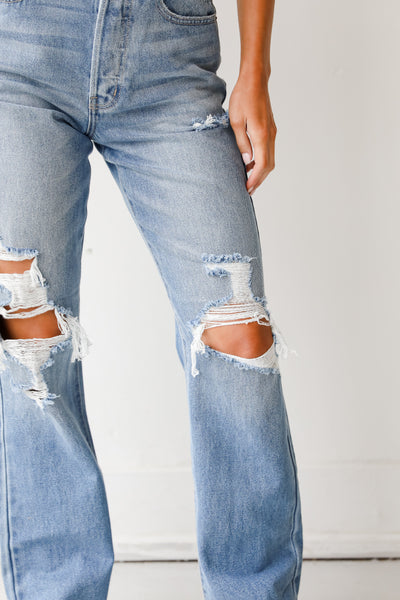 High Waisted Dad Jeans close up view
