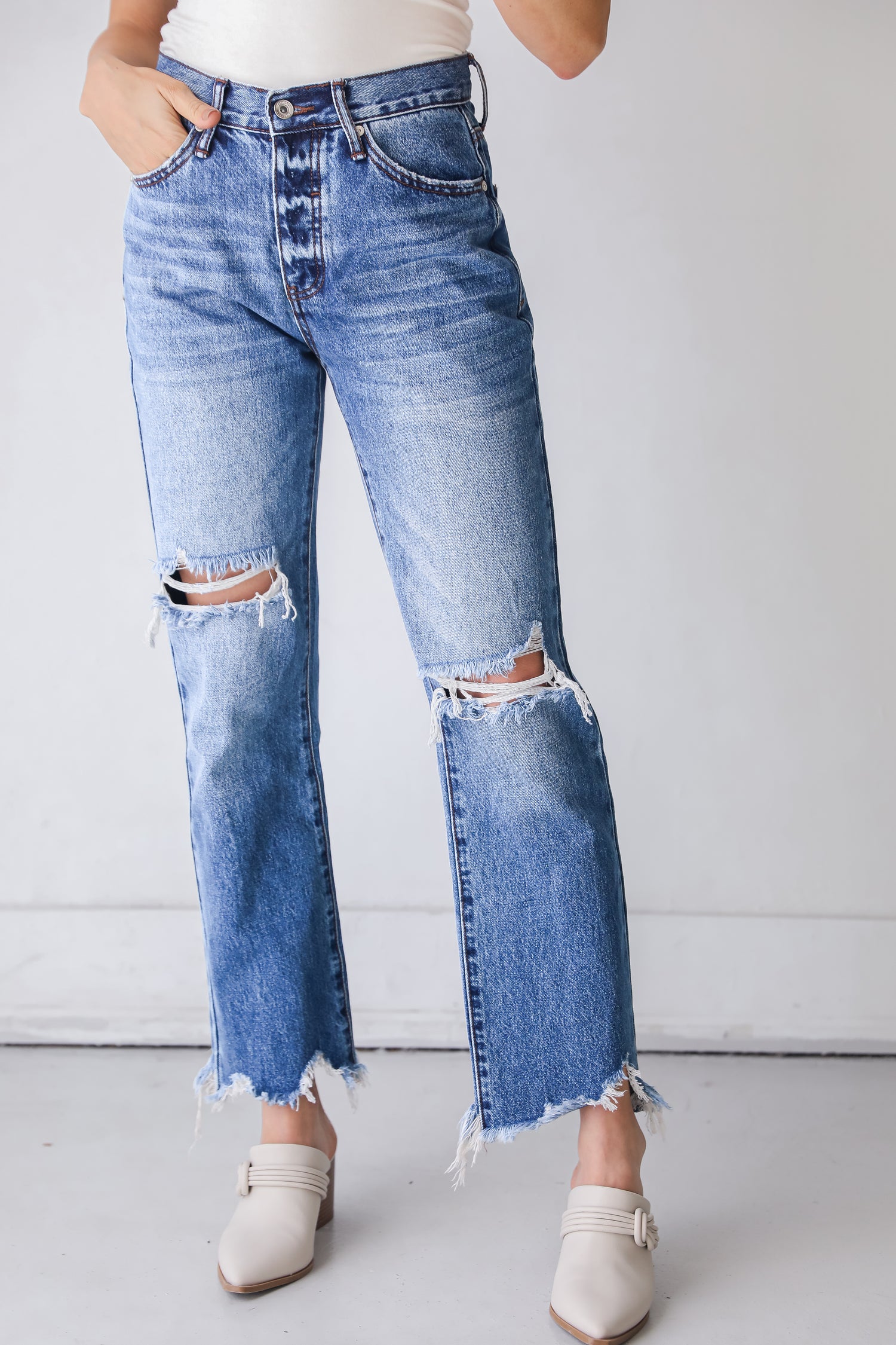 Distressed Straight Leg Jeans front view