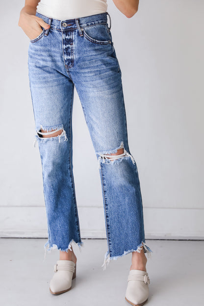 Distressed Straight Leg Jeans front view