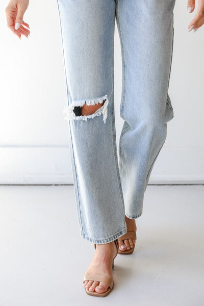 Distressed Straight Leg Jeans close up
