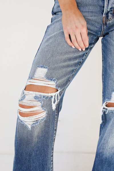 Distressed Dad Jeans close up view