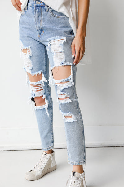 Distressed Mom Jeans on model