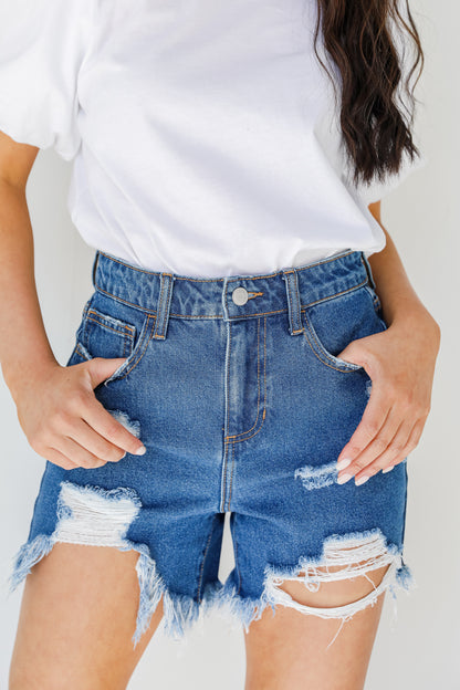 Distressed Denim Shorts front view