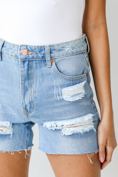 Distressed Denim Shorts front view