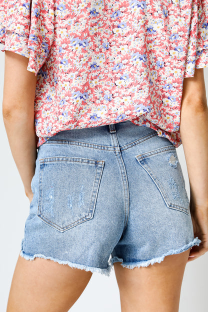 Distressed Denim Shorts back view