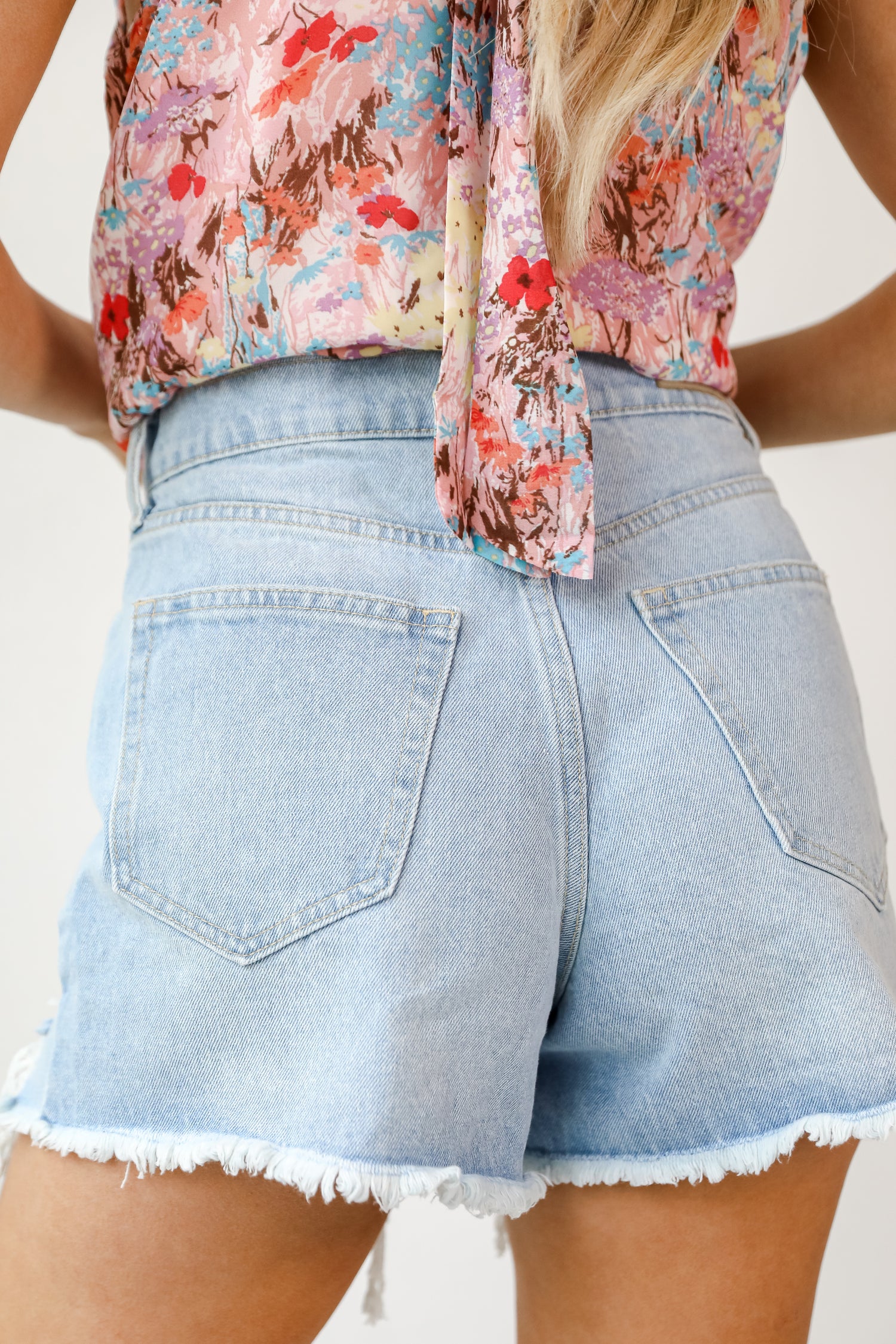 Distressed Denim Shorts back view