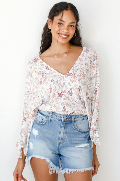 Distressed Denim Shorts on model