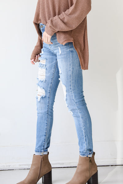 Distressed High-Rise Skinny Jeans side view