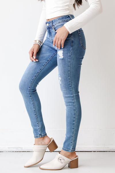 medium wash skinny jeans side view