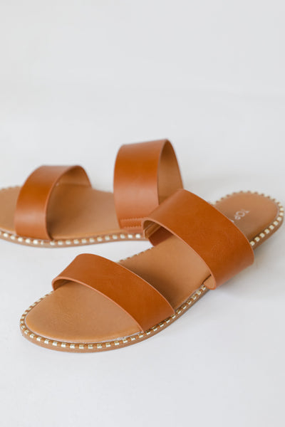 Double Strap Sandals in tan flat lay