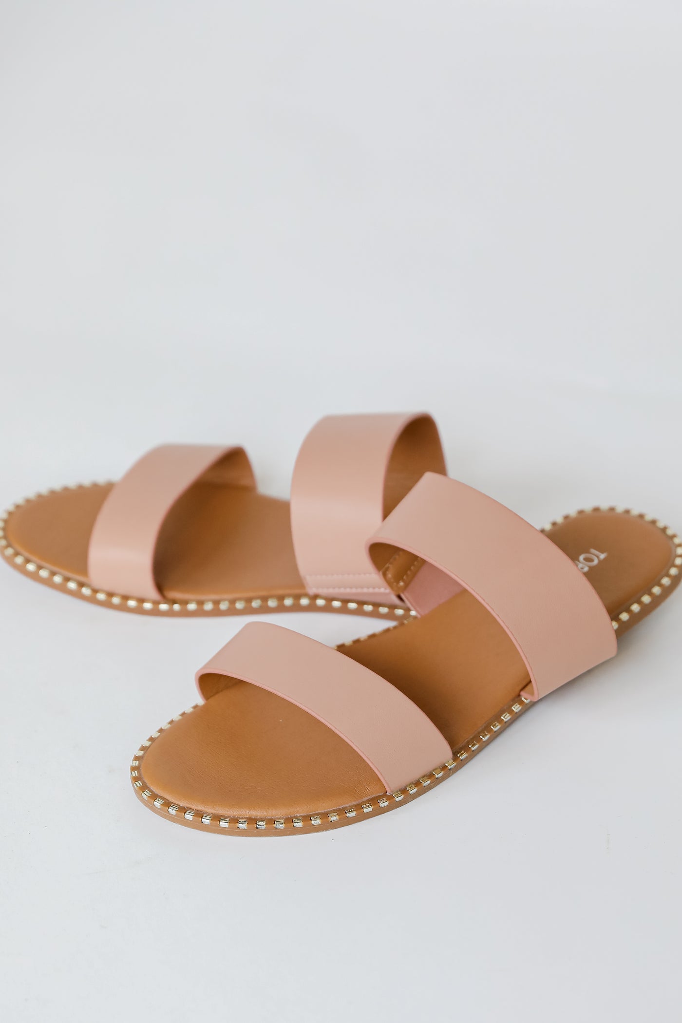 Double Strap Sandals in nude close up