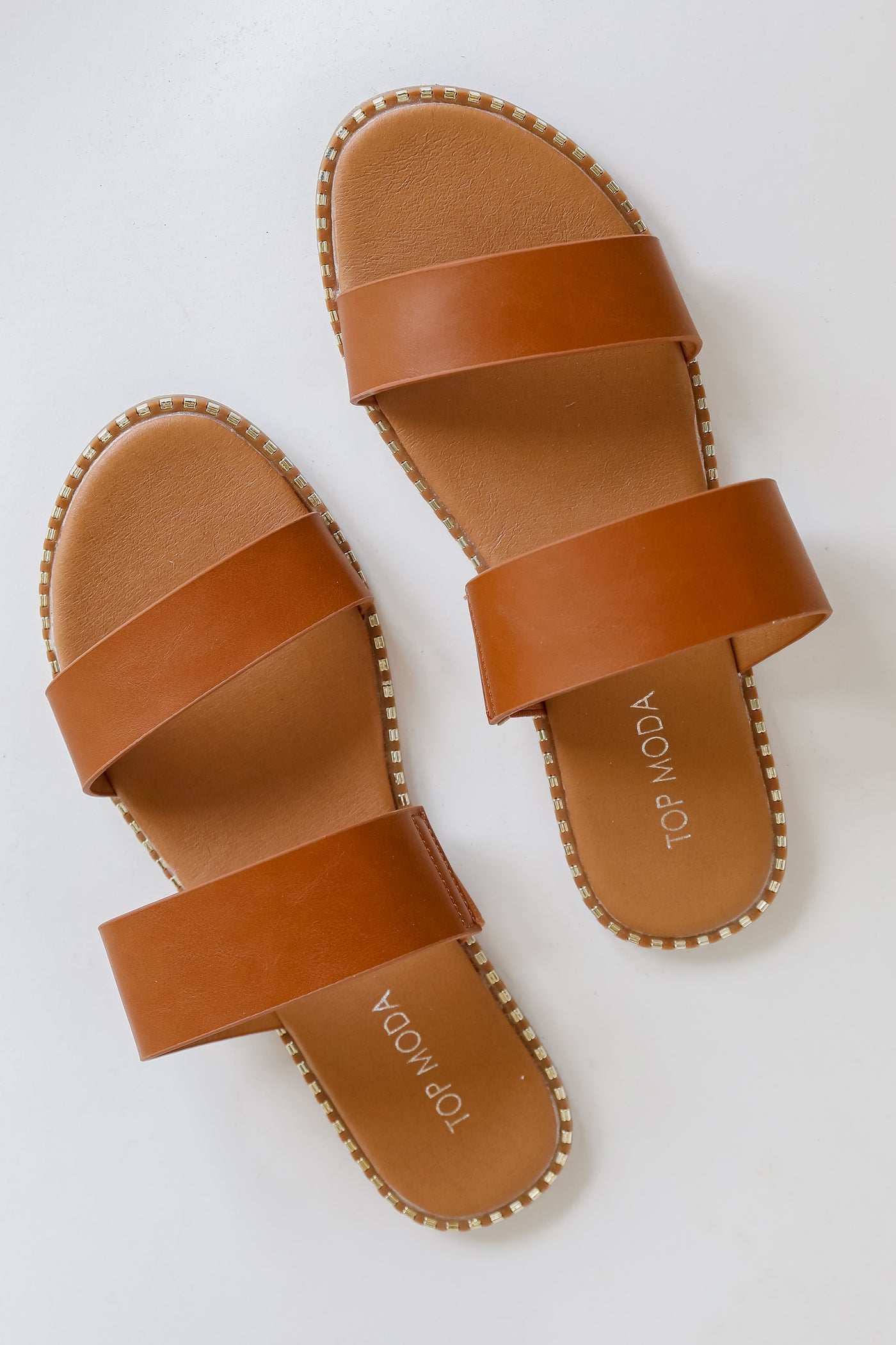 Double Strap Sandals in tan flat lay