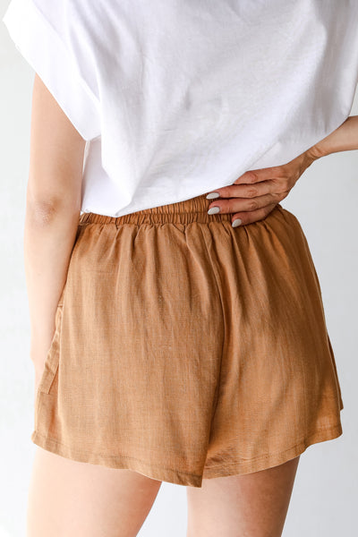 Linen Shorts in camel back view