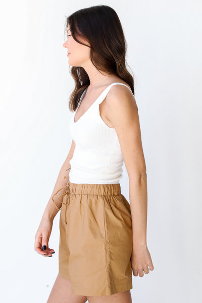 Shorts in camel side view