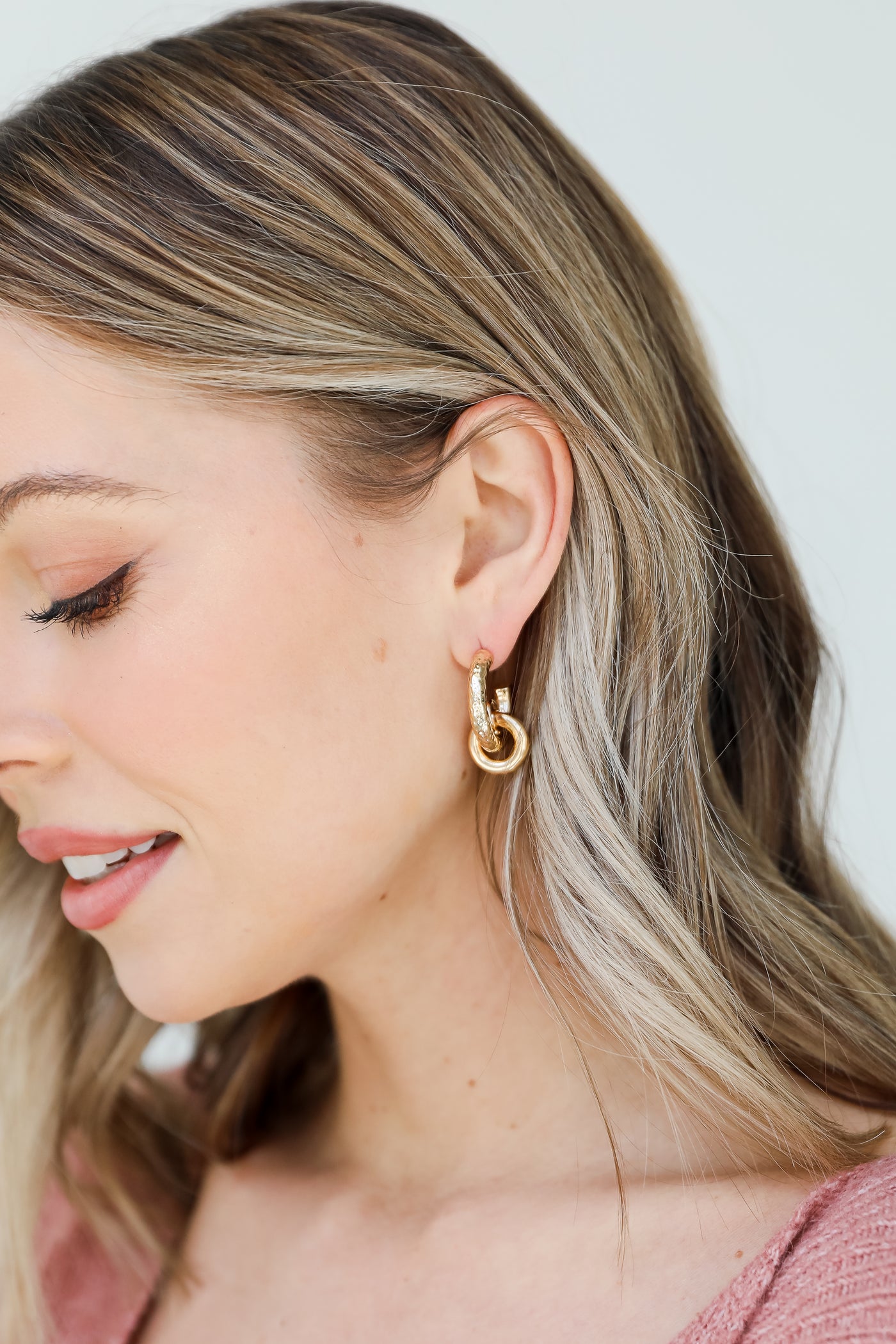 Gold Hoop Earrings on model