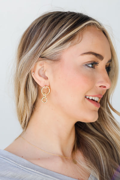 Gold Chainlink Drop Earrings on model
