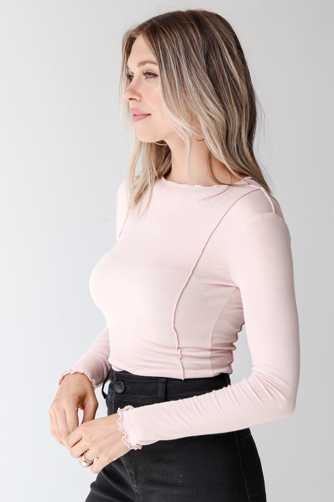 pink exposed seam top side view