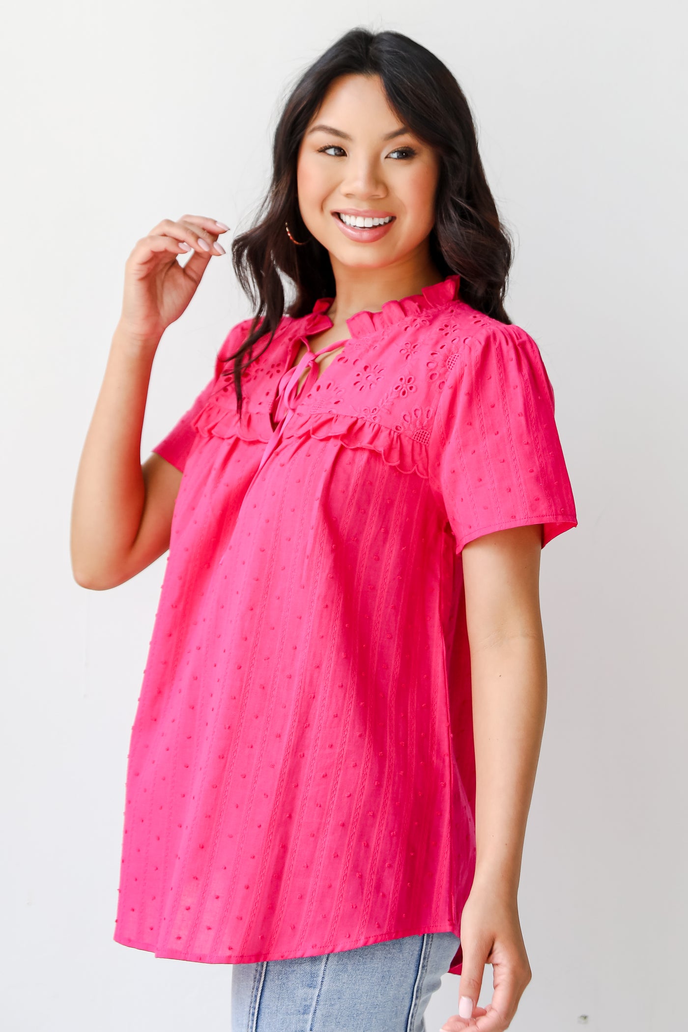 hot pink Eyelet Blouse side view