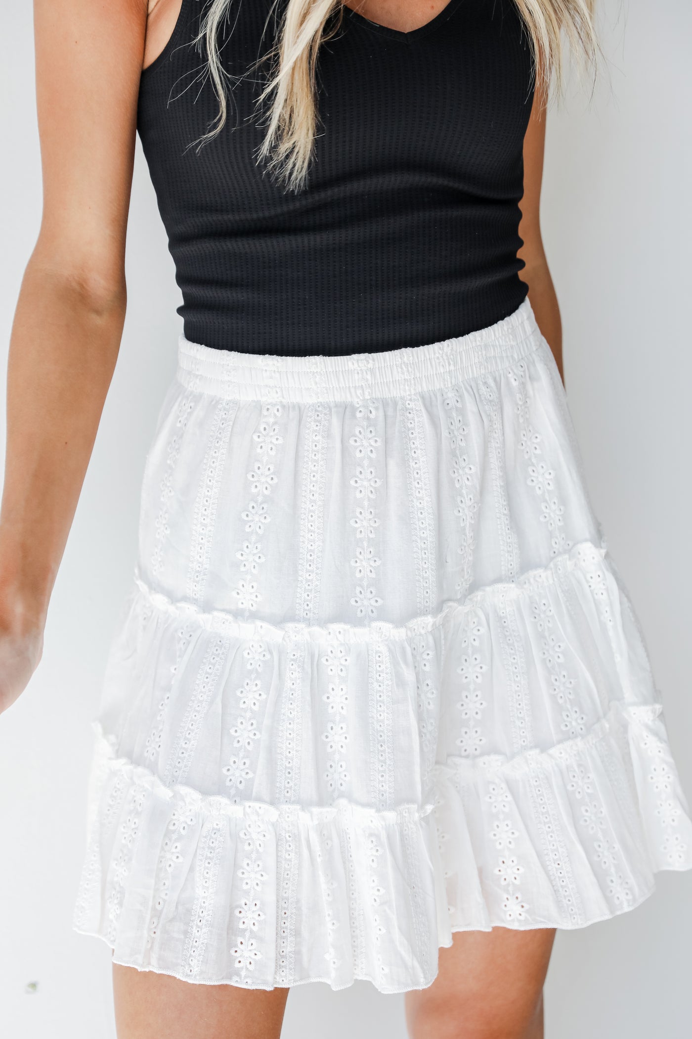Eyelet Mini Skirt in white front view
