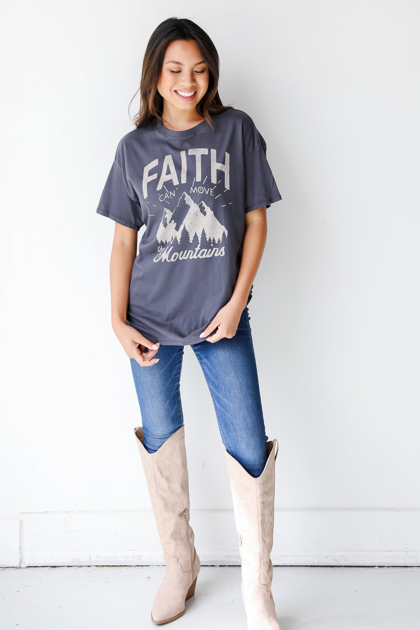 Faith Can Move Mountains Graphic Tee on model