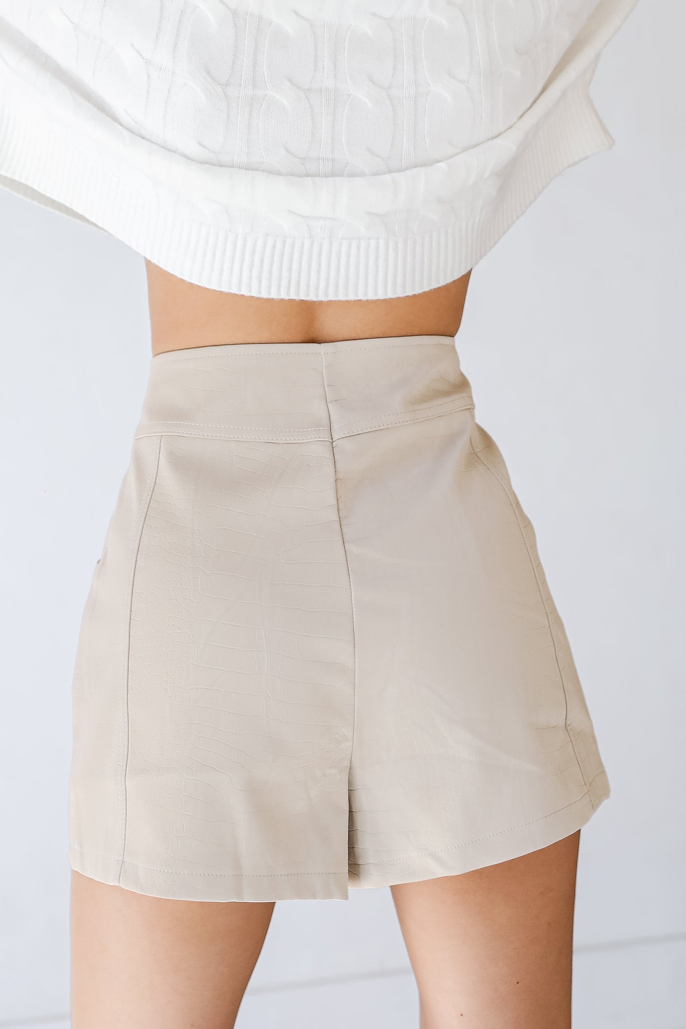 Faux Leather Shorts in ivory back view