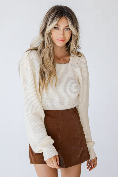 Faux Leather Shorts in camel on model