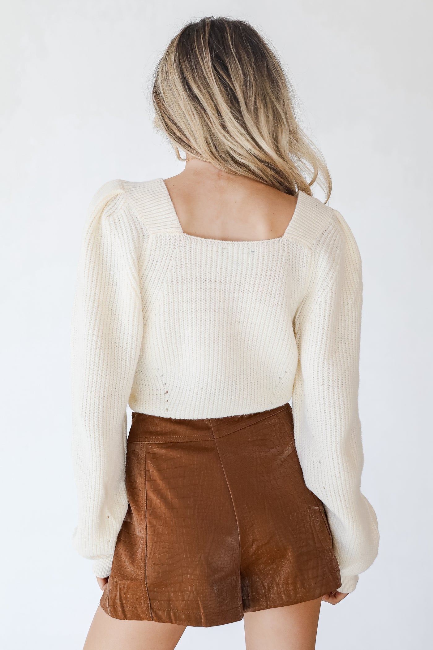 Faux Leather Shorts in camel back view