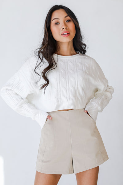 Faux Leather Shorts in ivory