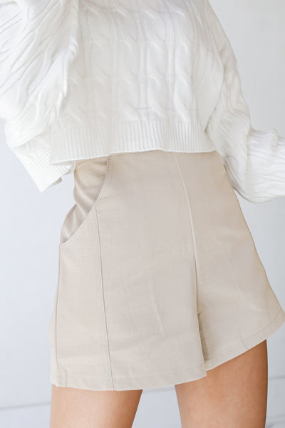 Faux Leather Shorts in ivory side view