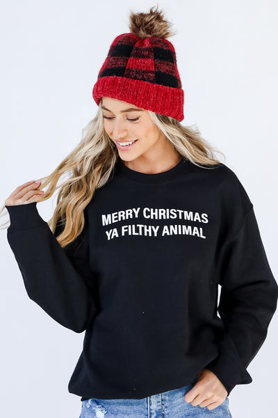 Black Merry Christmas Ya Filthy Animal Pullover from dress up