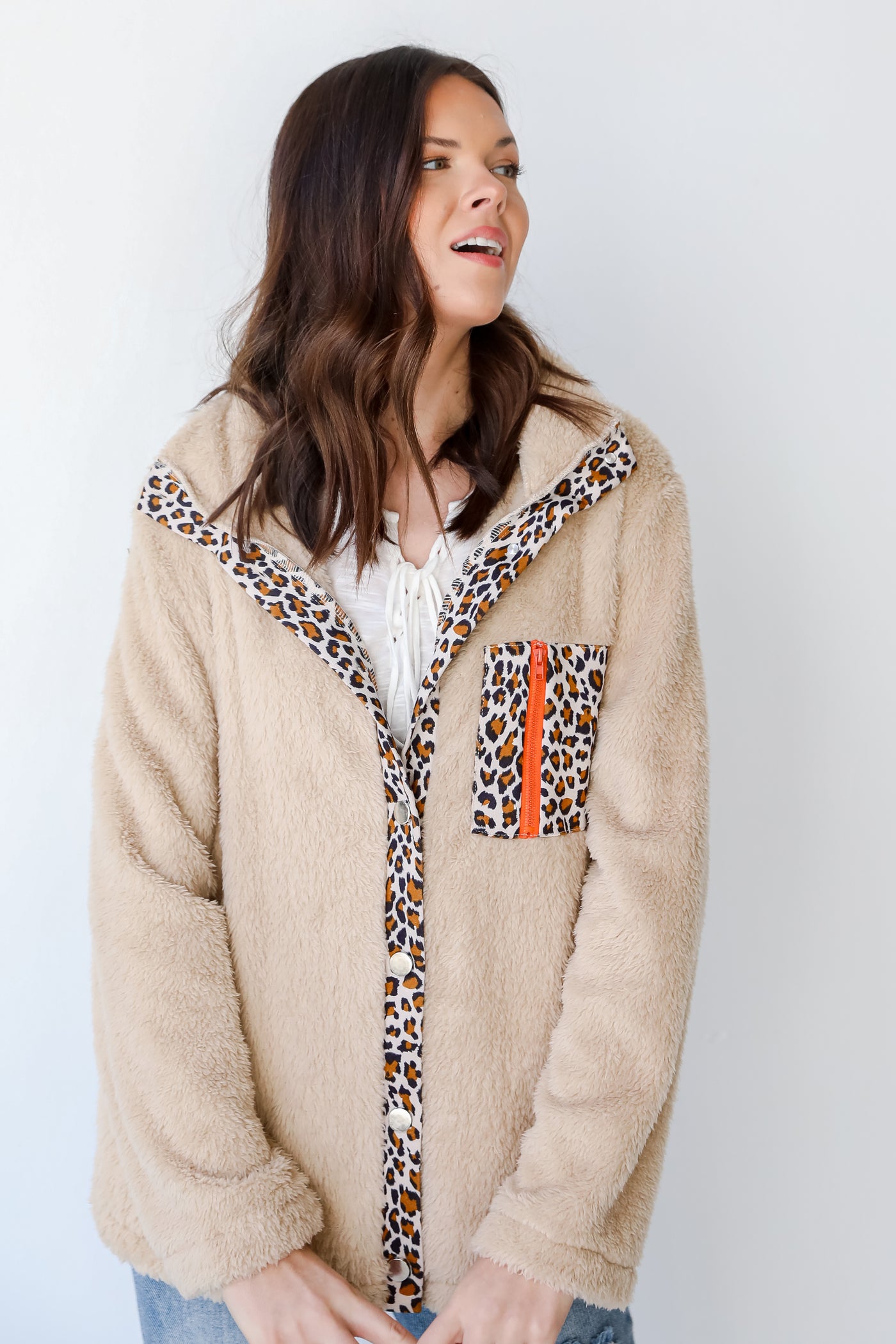 Leopard Fuzzy Knit Jacket on model